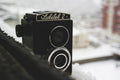 vintage full frame camera with the name Lubitel 2 across the top